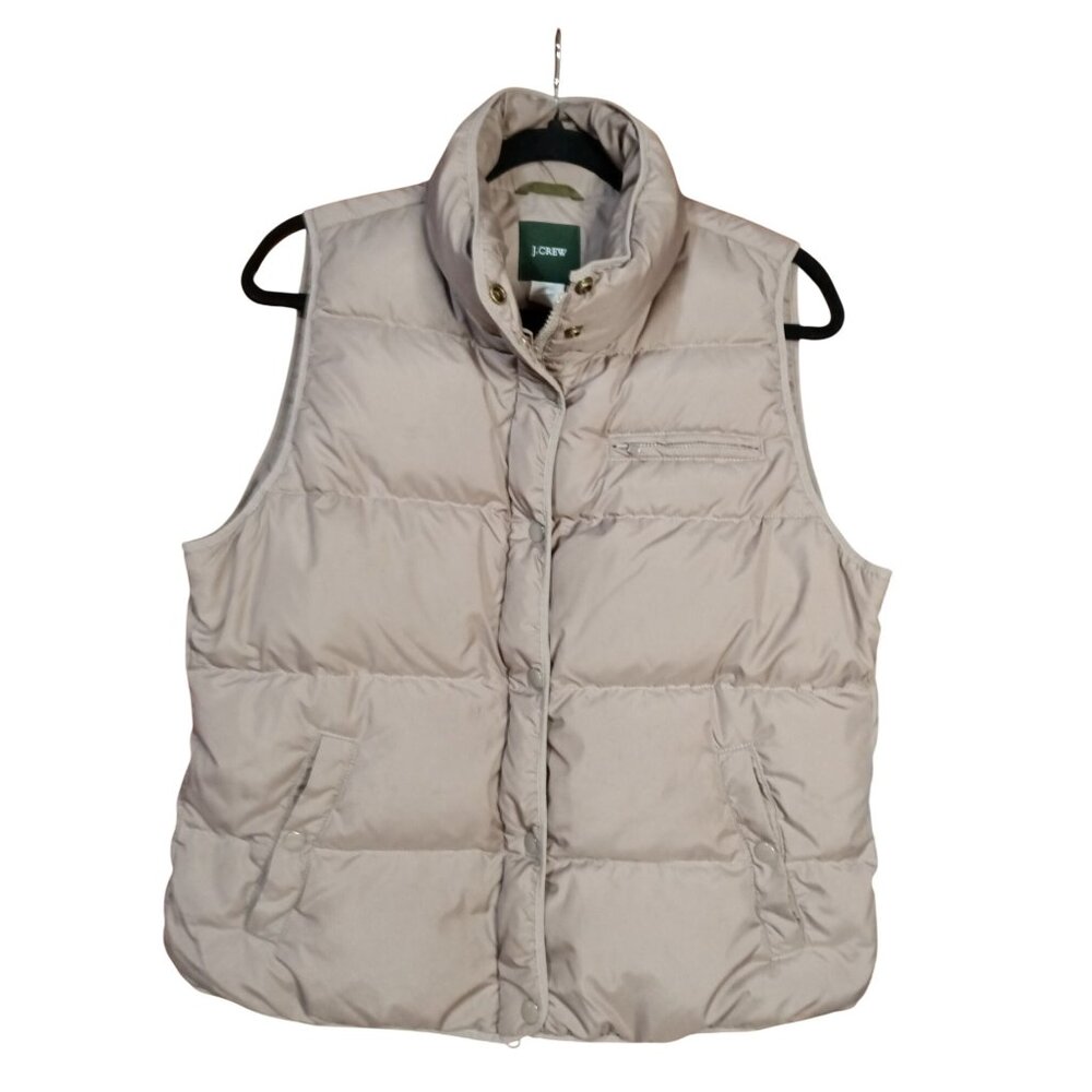 J.Crew Womens Beige Quilted Down Puffer Vest With Pockets & Zip Closure - Size L